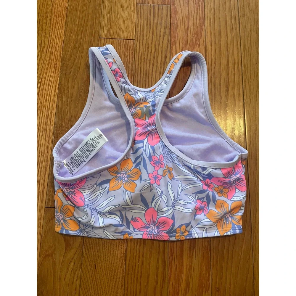 Hurley Girls Purple Floral Twist Front High Waist Bikini Set UPF 50+ Size M 7/8